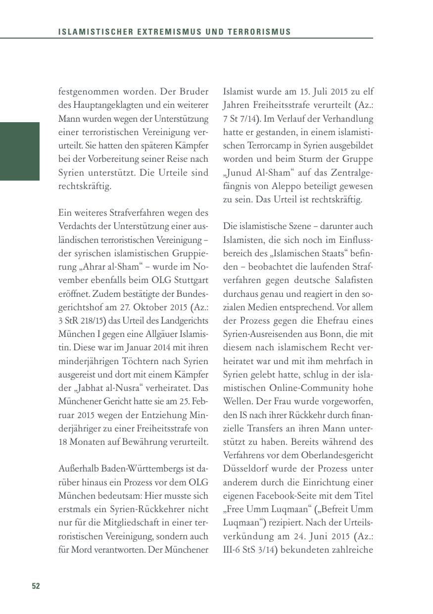 Seite 52 des Verfassungsschutzbericht 2015 Baden-Württemberg