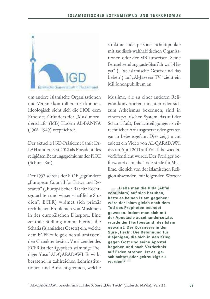Seite 67 des Verfassungsschutzbericht 2015 Baden-Württemberg