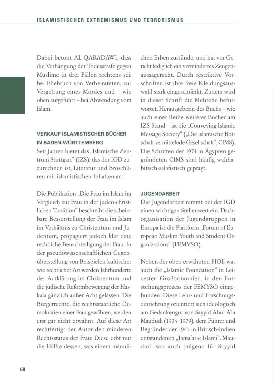 Seite 68 des Verfassungsschutzbericht 2015 Baden-Württemberg