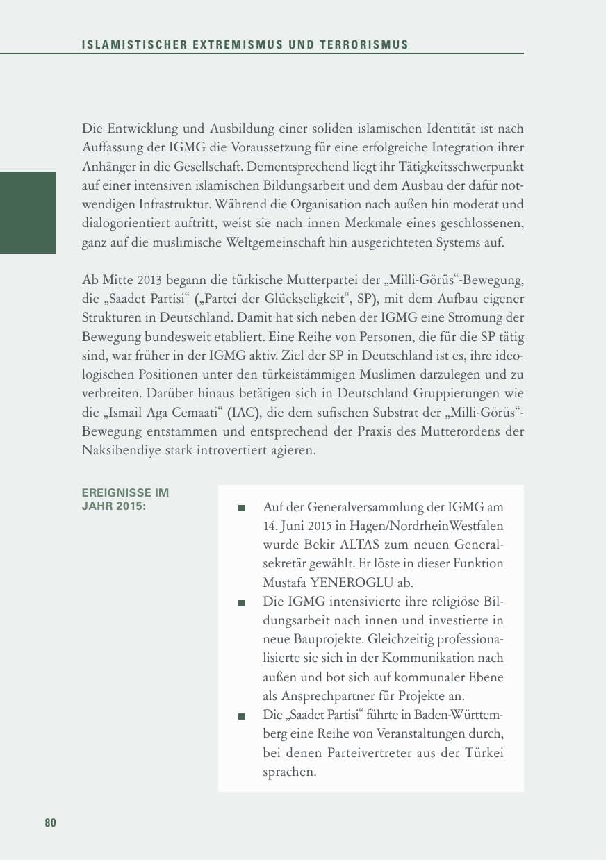 Seite 80 des Verfassungsschutzbericht 2015 Baden-Württemberg