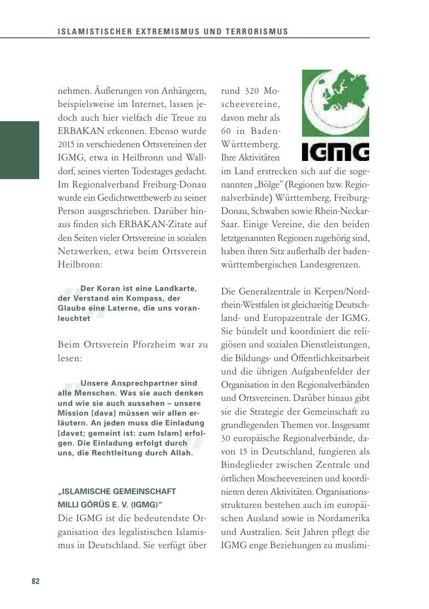 Seite 82 des Verfassungsschutzbericht 2015 Baden-Württemberg