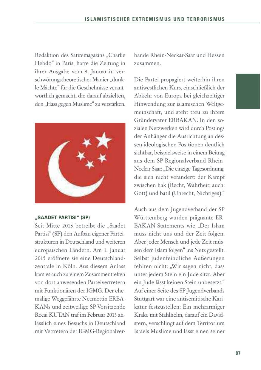 Seite 87 des Verfassungsschutzbericht 2015 Baden-Württemberg