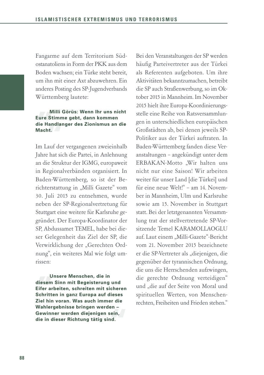Seite 88 des Verfassungsschutzbericht 2015 Baden-Württemberg