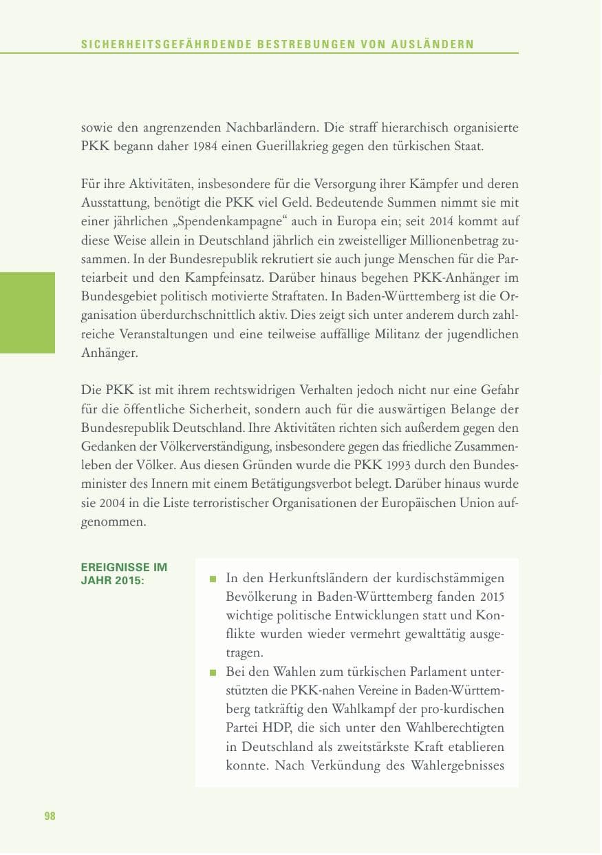 Seite 98 des Verfassungsschutzbericht 2015 Baden-Württemberg