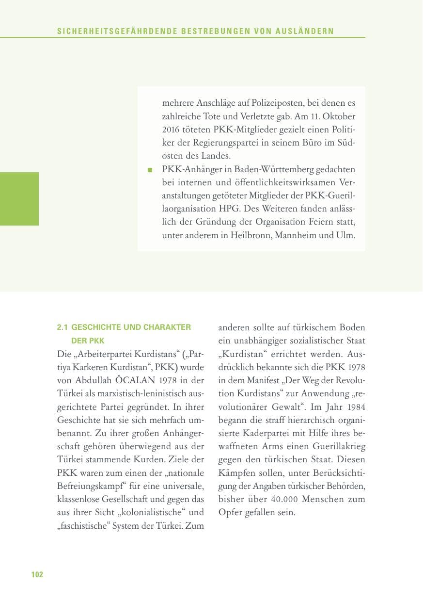 Seite 102 des Verfassungsschutzbericht 2016 Baden-Württemberg