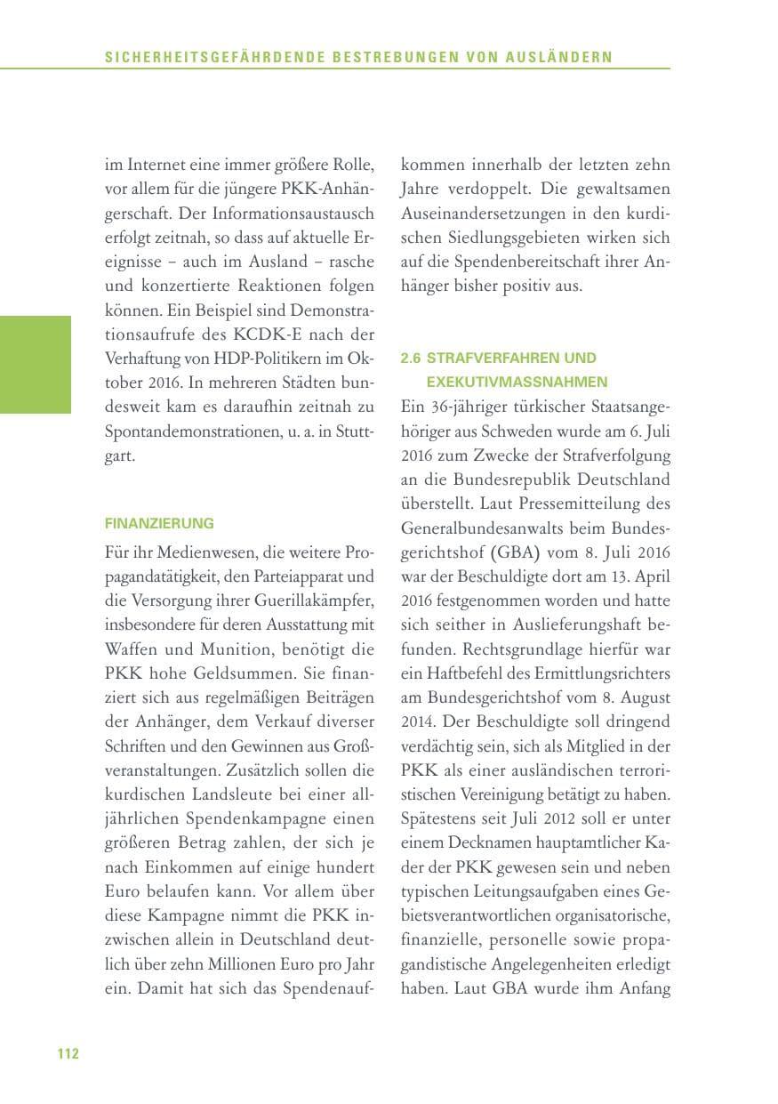 Seite 112 des Verfassungsschutzbericht 2016 Baden-Württemberg