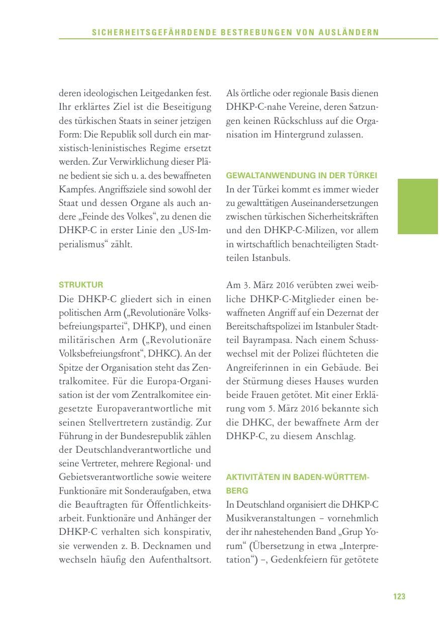 Seite 123 des Verfassungsschutzbericht 2016 Baden-Württemberg
