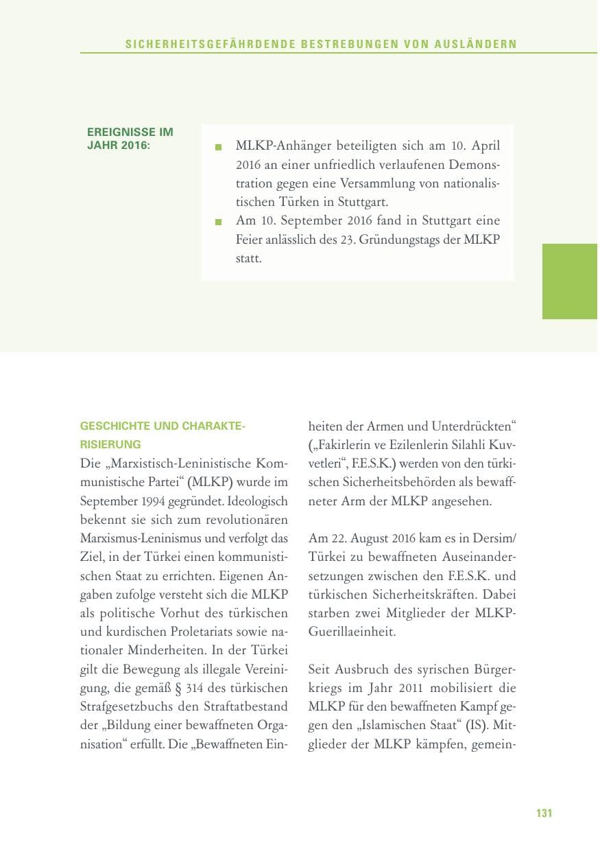 Seite 131 des Verfassungsschutzbericht 2016 Baden-Württemberg