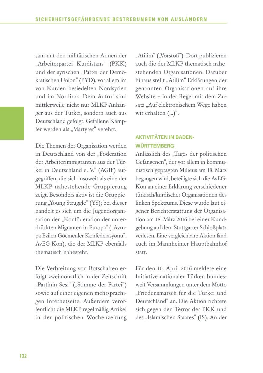 Seite 132 des Verfassungsschutzbericht 2016 Baden-Württemberg