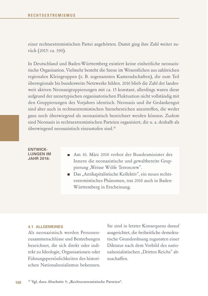 Seite 160 des Verfassungsschutzbericht 2016 Baden-Württemberg
