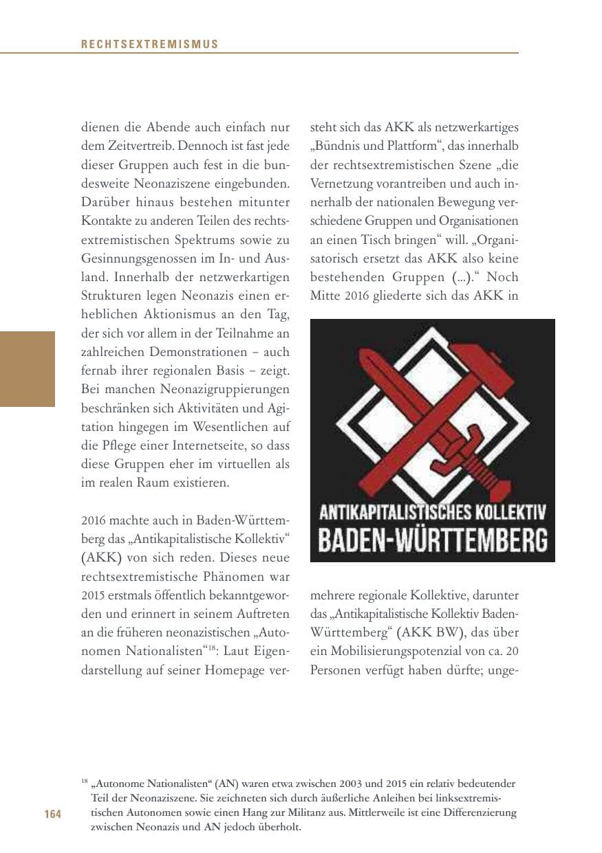 Seite 164 des Verfassungsschutzbericht 2016 Baden-Württemberg