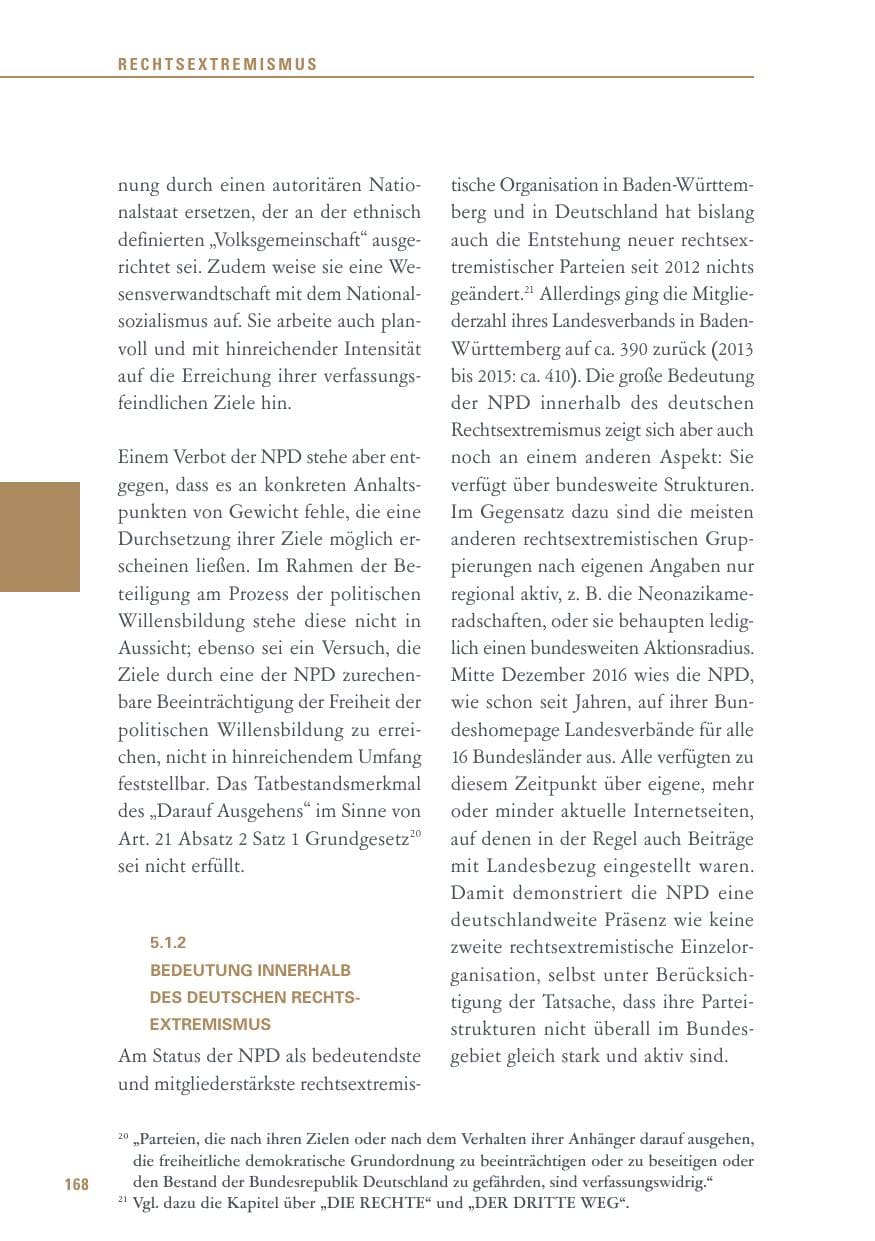 Seite 168 des Verfassungsschutzbericht 2016 Baden-Württemberg