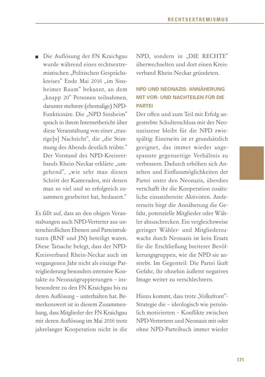 Seite 171 des Verfassungsschutzbericht 2016 Baden-Württemberg
