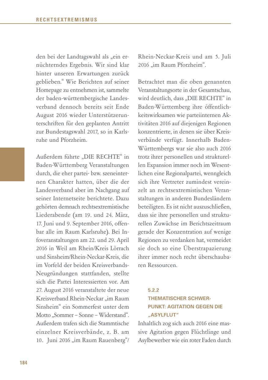 Seite 184 des Verfassungsschutzbericht 2016 Baden-Württemberg