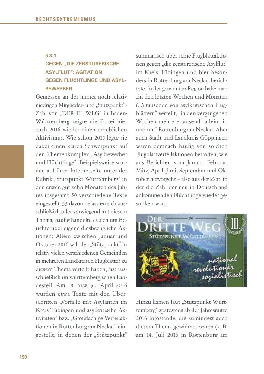Seite 190 des Verfassungsschutzbericht 2016 Baden-Württemberg