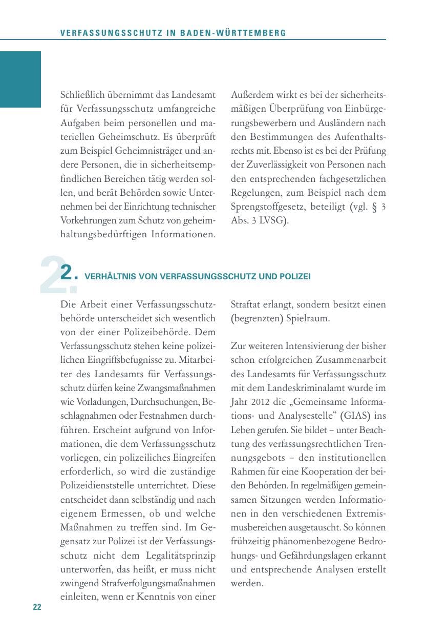 Seite 22 des Verfassungsschutzbericht 2016 Baden-Württemberg