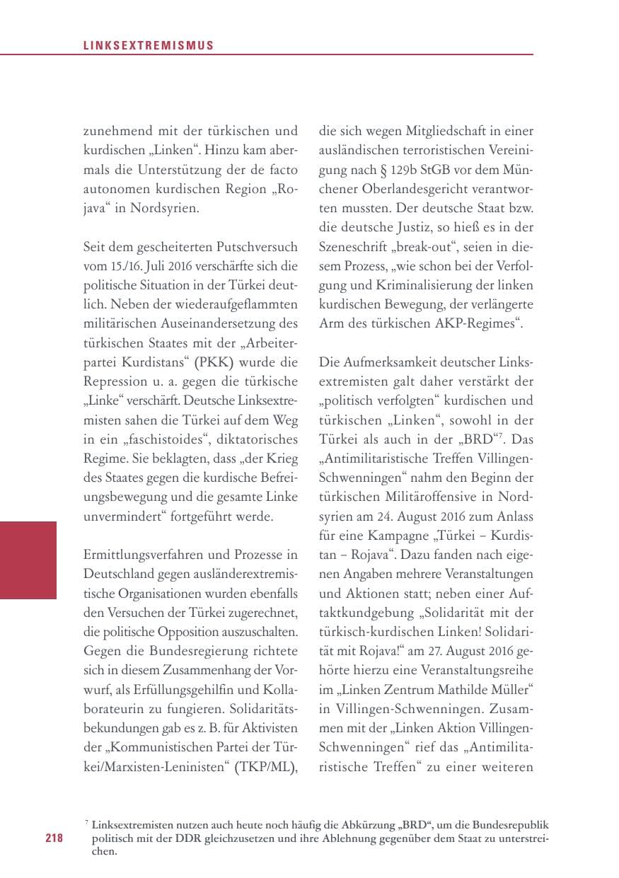 Seite 218 des Verfassungsschutzbericht 2016 Baden-Württemberg