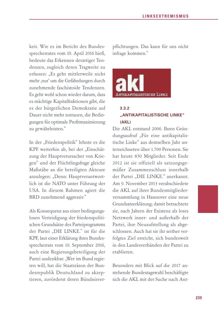 Seite 239 des Verfassungsschutzbericht 2016 Baden-Württemberg