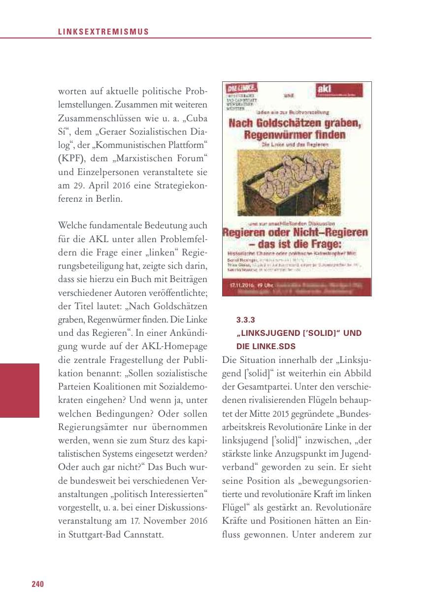 Seite 240 des Verfassungsschutzbericht 2016 Baden-Württemberg