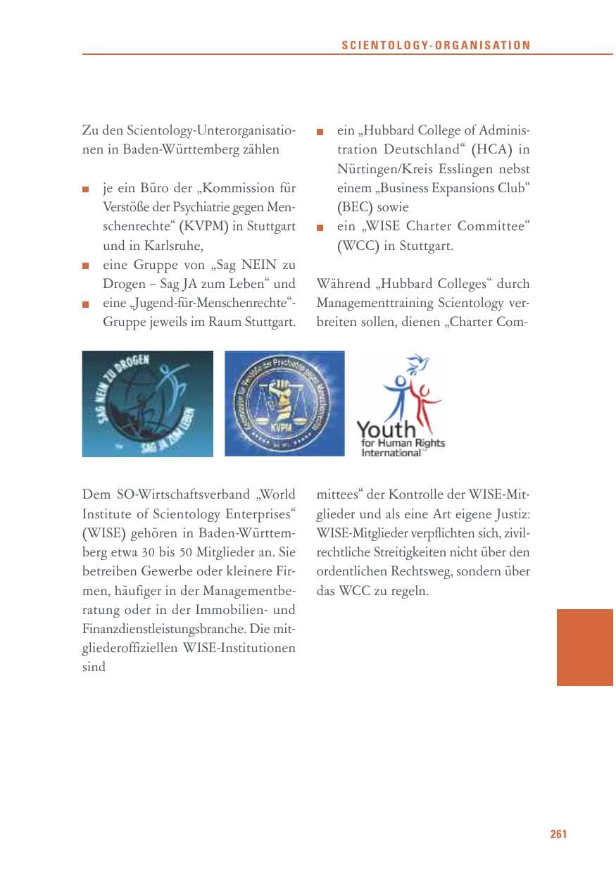 Seite 261 des Verfassungsschutzbericht 2016 Baden-Württemberg
