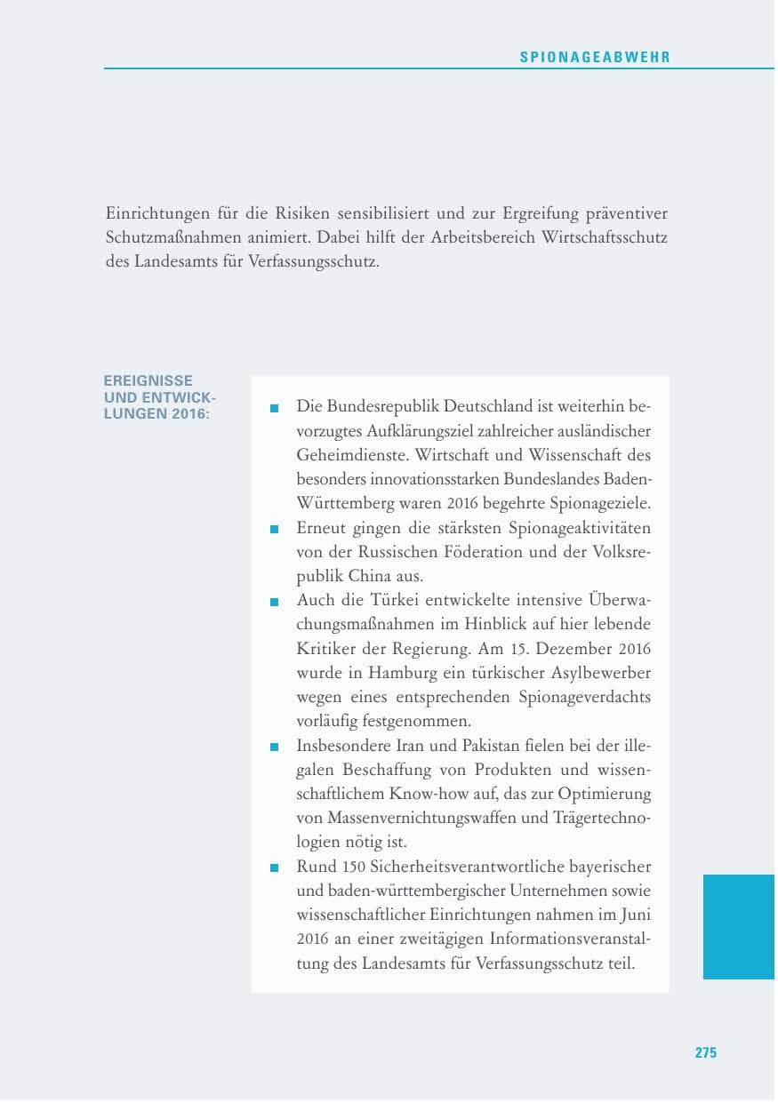 Seite 275 des Verfassungsschutzbericht 2016 Baden-Württemberg