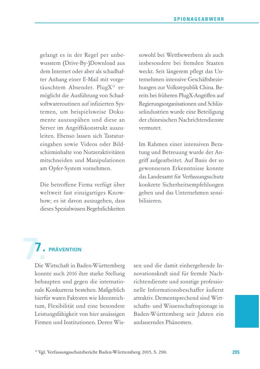 Seite 295 des Verfassungsschutzbericht 2016 Baden-Württemberg