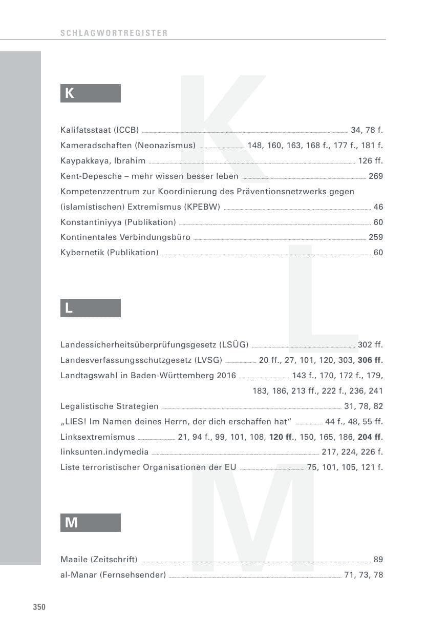 Seite 350 des Verfassungsschutzbericht 2016 Baden-Württemberg