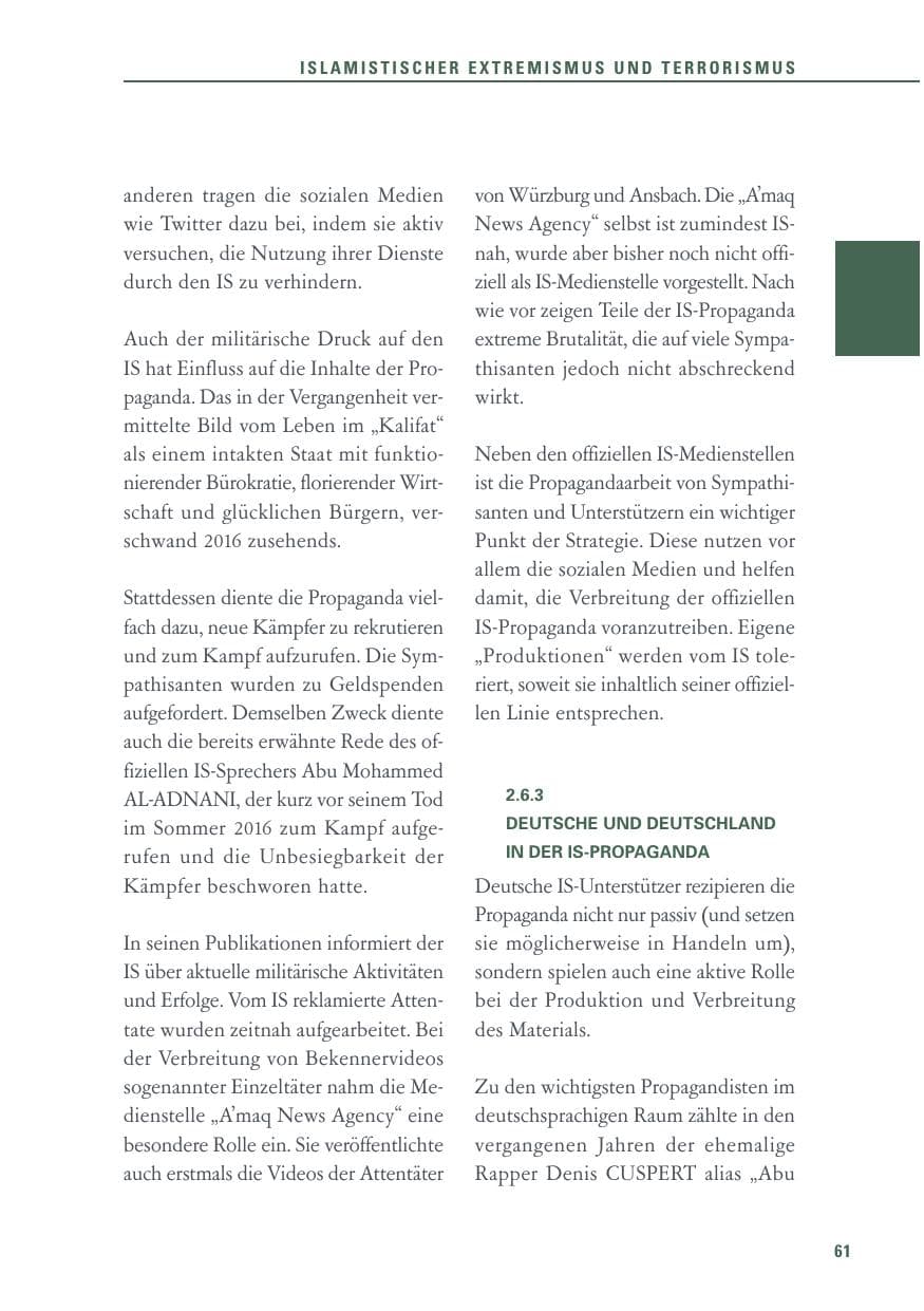Seite 61 des Verfassungsschutzbericht 2016 Baden-Württemberg