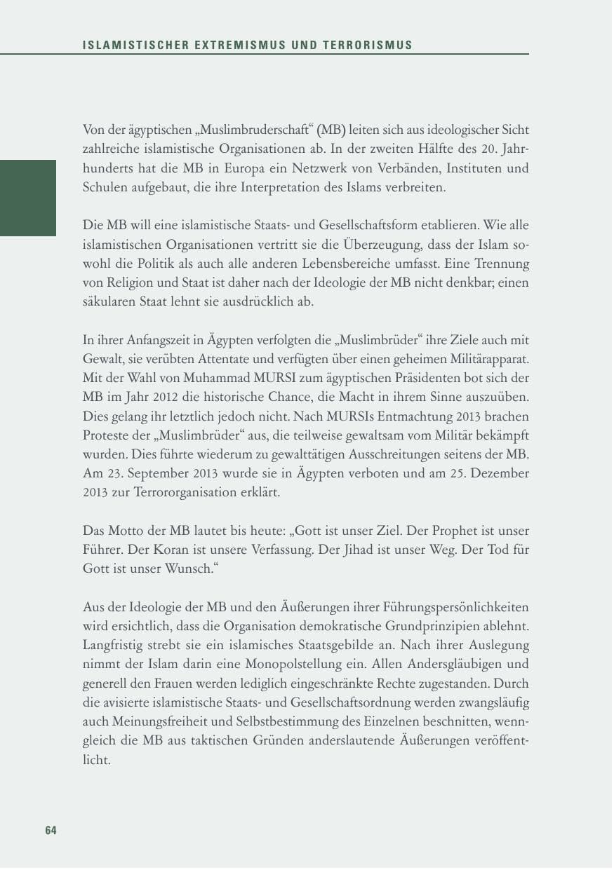 Seite 64 des Verfassungsschutzbericht 2016 Baden-Württemberg