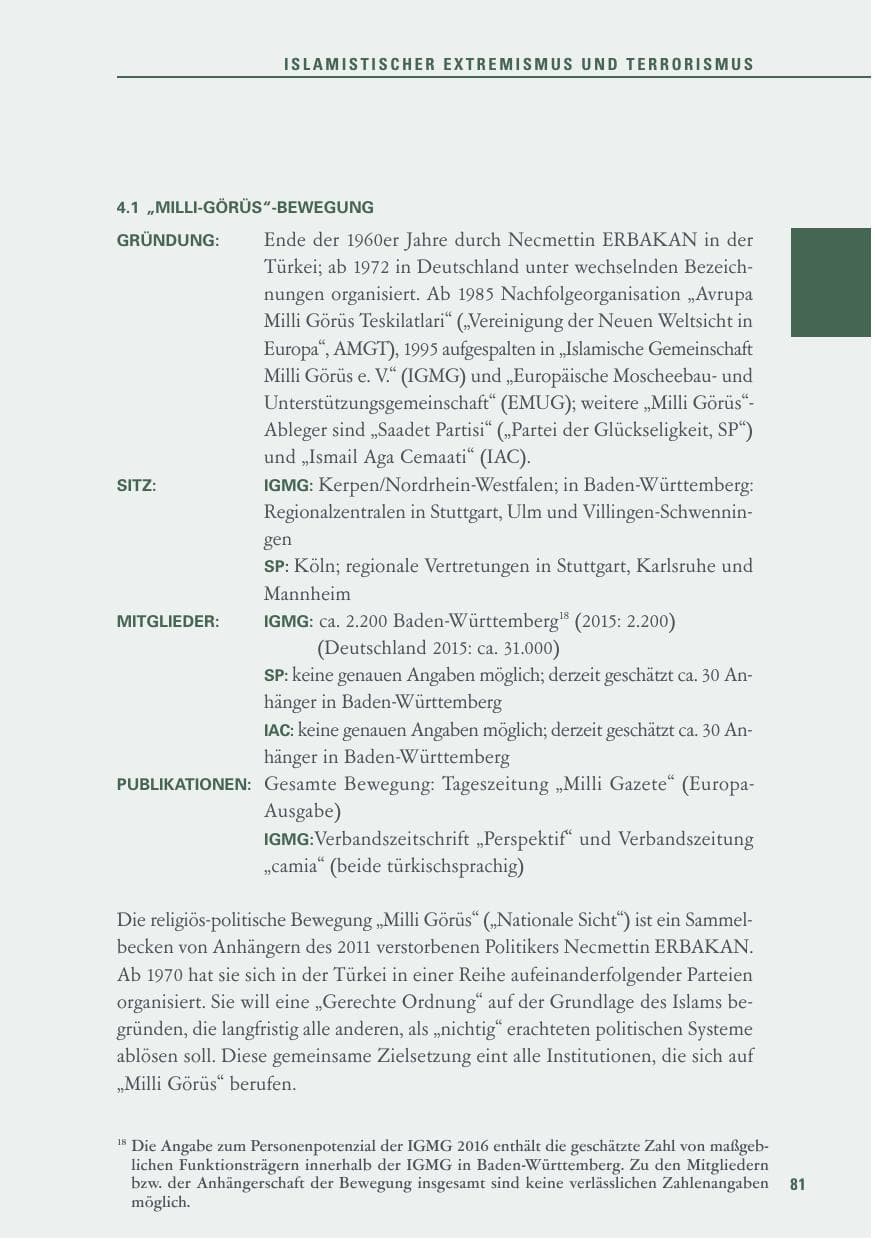 Seite 81 des Verfassungsschutzbericht 2016 Baden-Württemberg