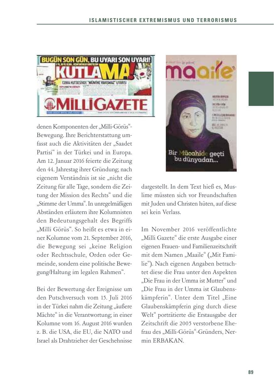 Seite 89 des Verfassungsschutzbericht 2016 Baden-Württemberg