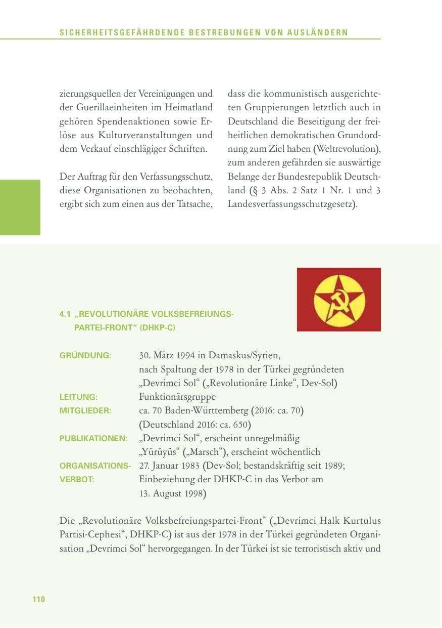 Seite 110 des Verfassungsschutzbericht 2017 Baden-Württemberg