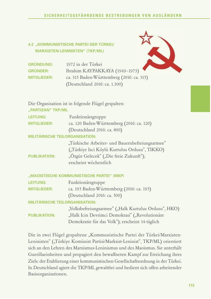 Seite 115 des Verfassungsschutzbericht 2017 Baden-Württemberg