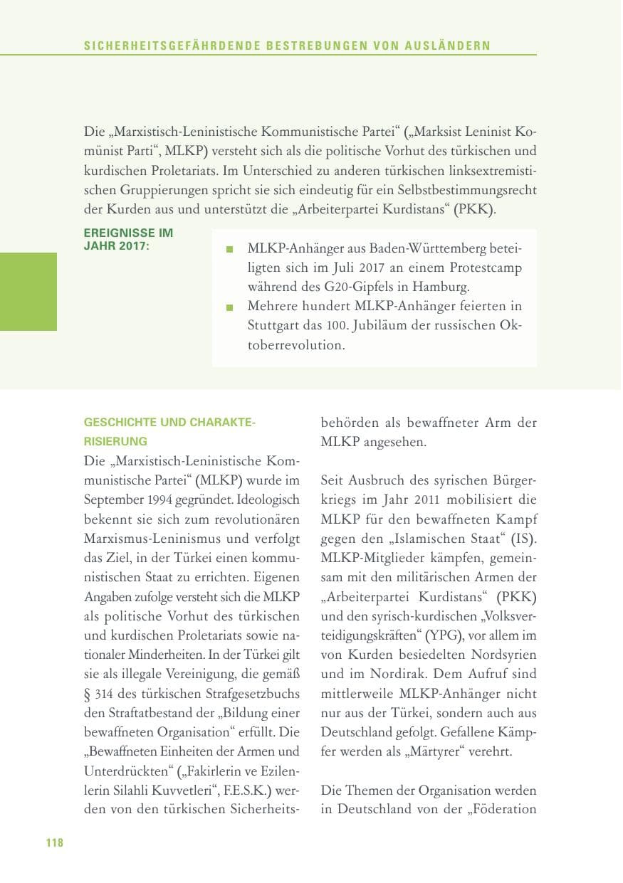 Seite 118 des Verfassungsschutzbericht 2017 Baden-Württemberg