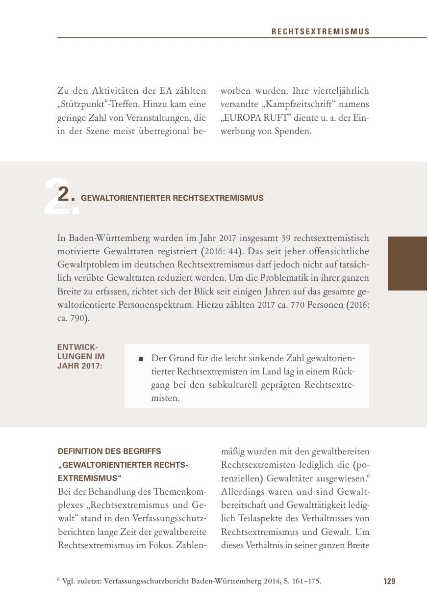 Seite 129 des Verfassungsschutzbericht 2017 Baden-Württemberg