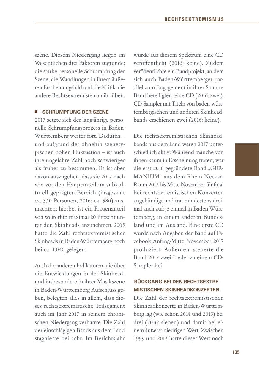 Seite 135 des Verfassungsschutzbericht 2017 Baden-Württemberg