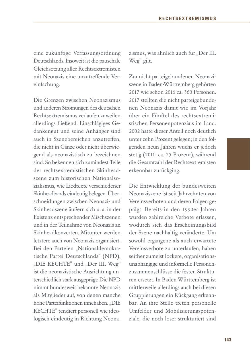 Seite 143 des Verfassungsschutzbericht 2017 Baden-Württemberg