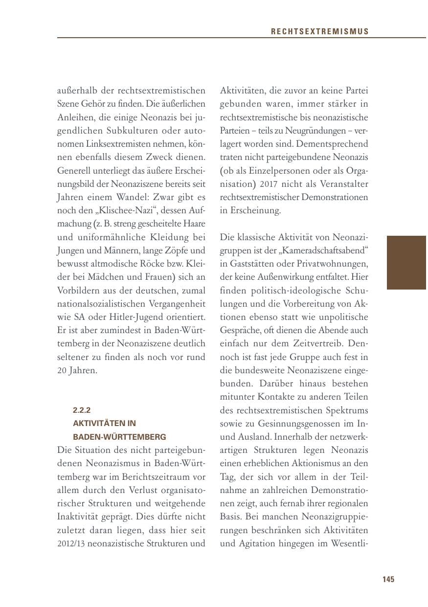 Seite 145 des Verfassungsschutzbericht 2017 Baden-Württemberg