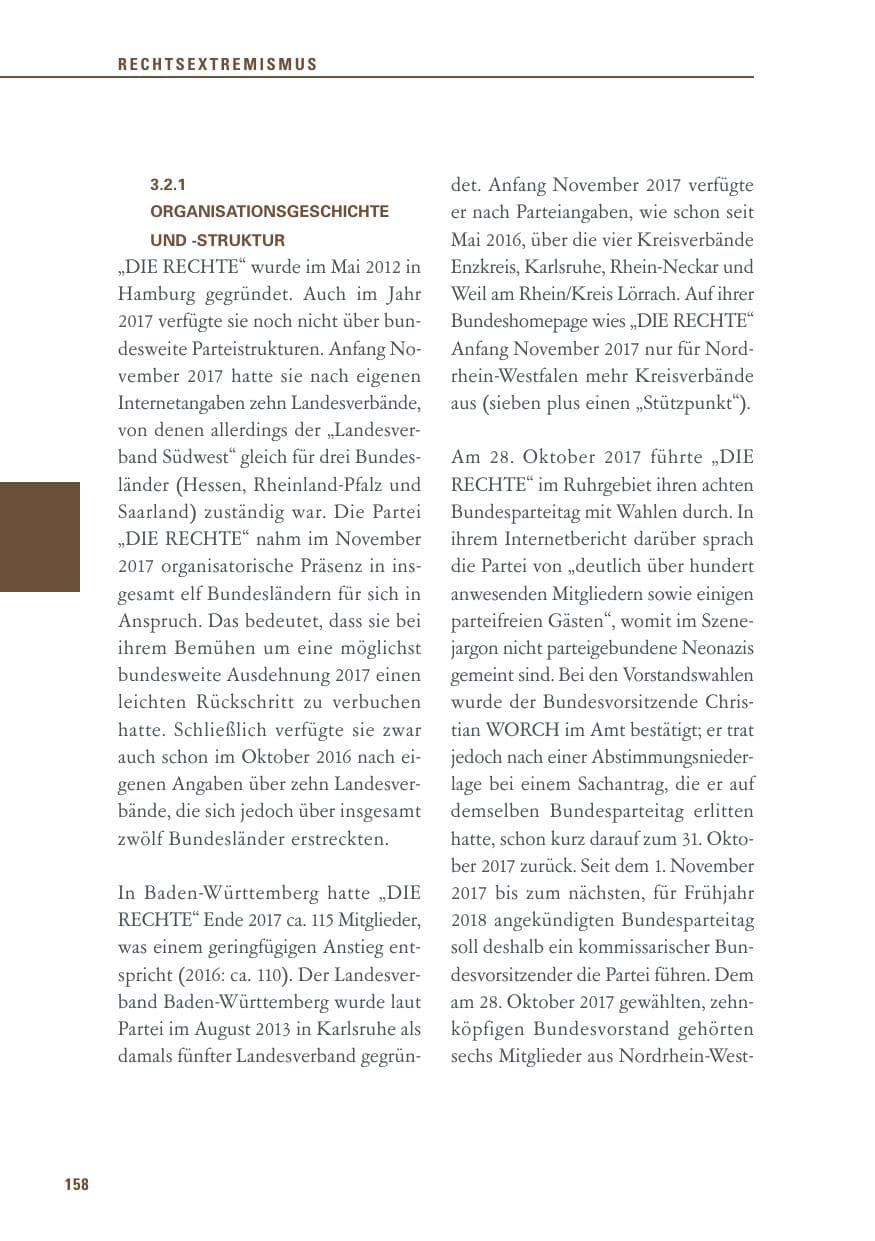 Seite 158 des Verfassungsschutzbericht 2017 Baden-Württemberg