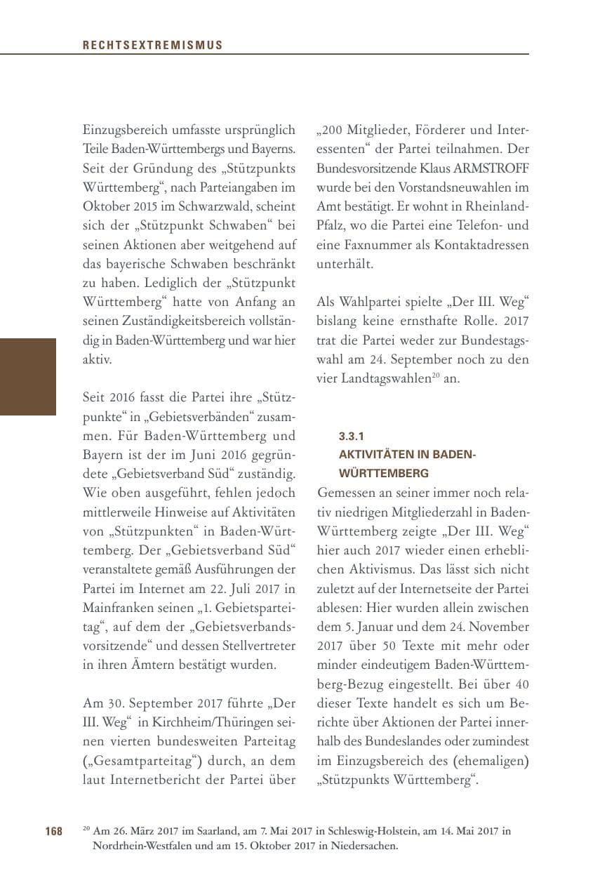 Seite 168 des Verfassungsschutzbericht 2017 Baden-Württemberg