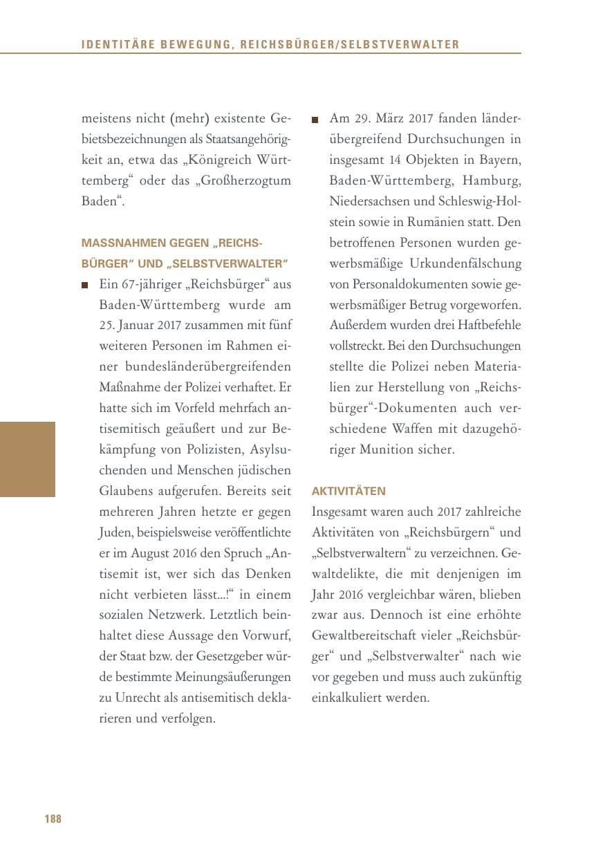 Seite 188 des Verfassungsschutzbericht 2017 Baden-Württemberg