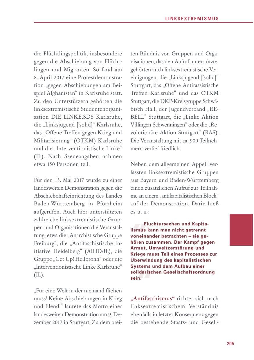 Seite 205 des Verfassungsschutzbericht 2017 Baden-Württemberg