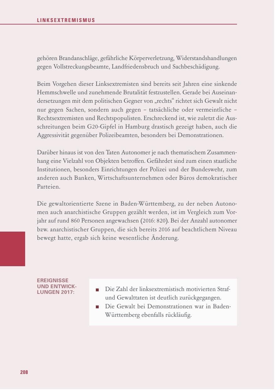 Seite 208 des Verfassungsschutzbericht 2017 Baden-Württemberg