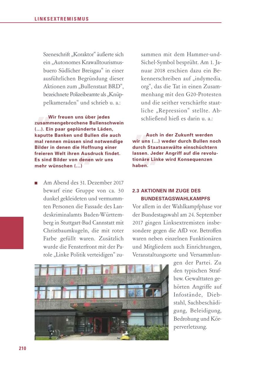 Seite 210 des Verfassungsschutzbericht 2017 Baden-Württemberg