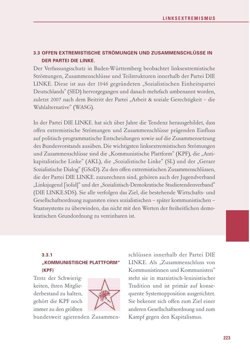 Seite 223 des Verfassungsschutzbericht 2017 Baden-Württemberg