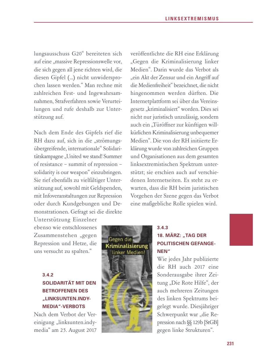 Seite 231 des Verfassungsschutzbericht 2017 Baden-Württemberg