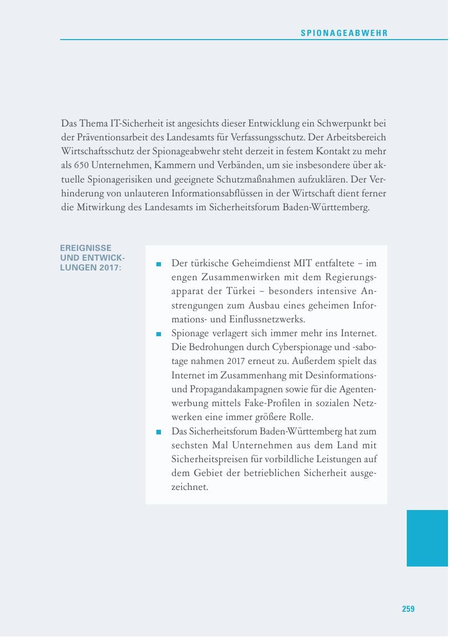 Seite 259 des Verfassungsschutzbericht 2017 Baden-Württemberg