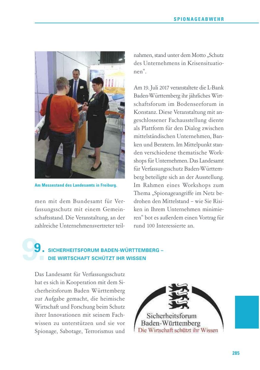 Seite 285 des Verfassungsschutzbericht 2017 Baden-Württemberg