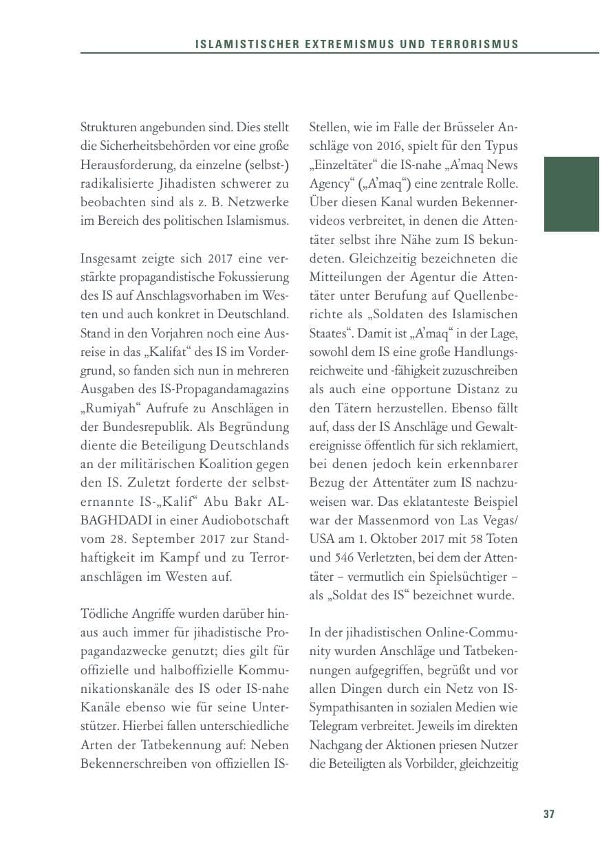 Seite 37 des Verfassungsschutzbericht 2017 Baden-Württemberg