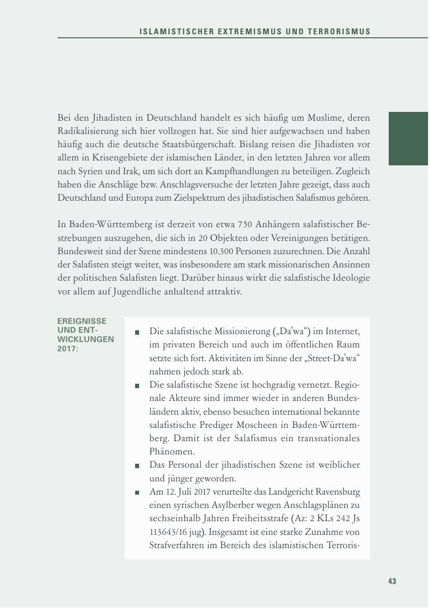 Seite 43 des Verfassungsschutzbericht 2017 Baden-Württemberg